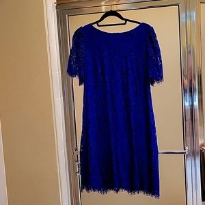 Blue Lace dress, fully lined, with lace scalloped hem and sleeves